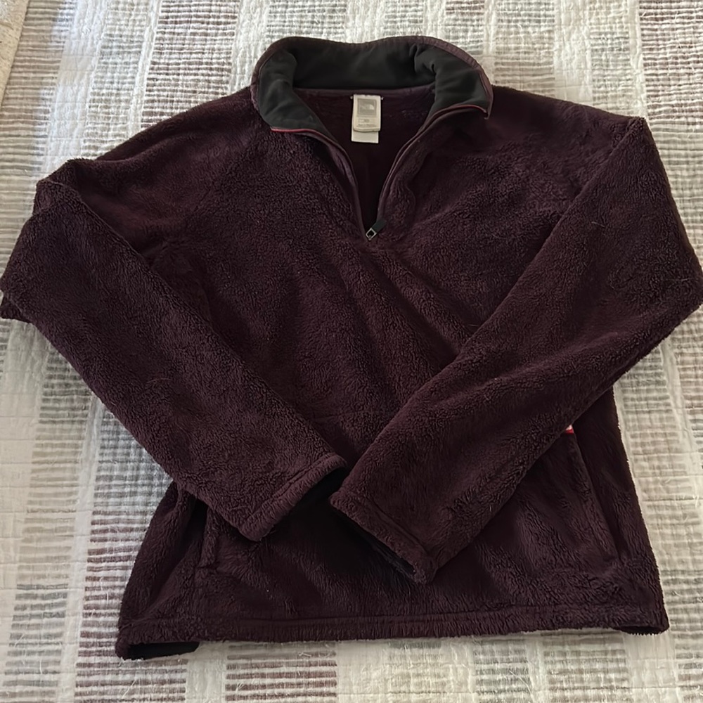 Purple fleece pullover with front pocket